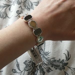 Nine West stretchy bracelet, silver tone, gemstone